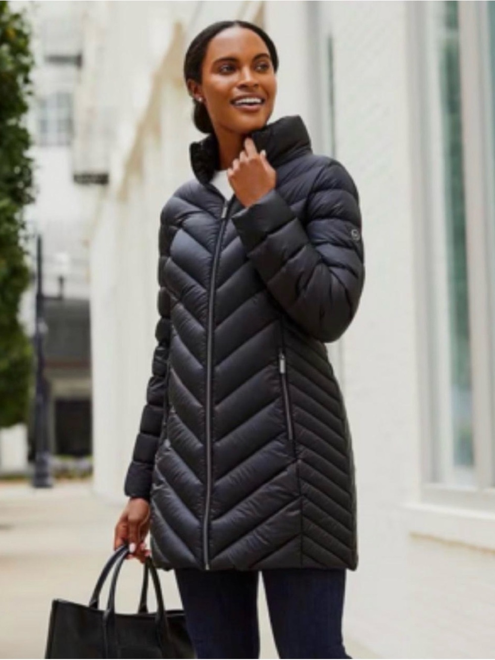 Michael Kors Navy Blue Quilted Long Puffer Coat